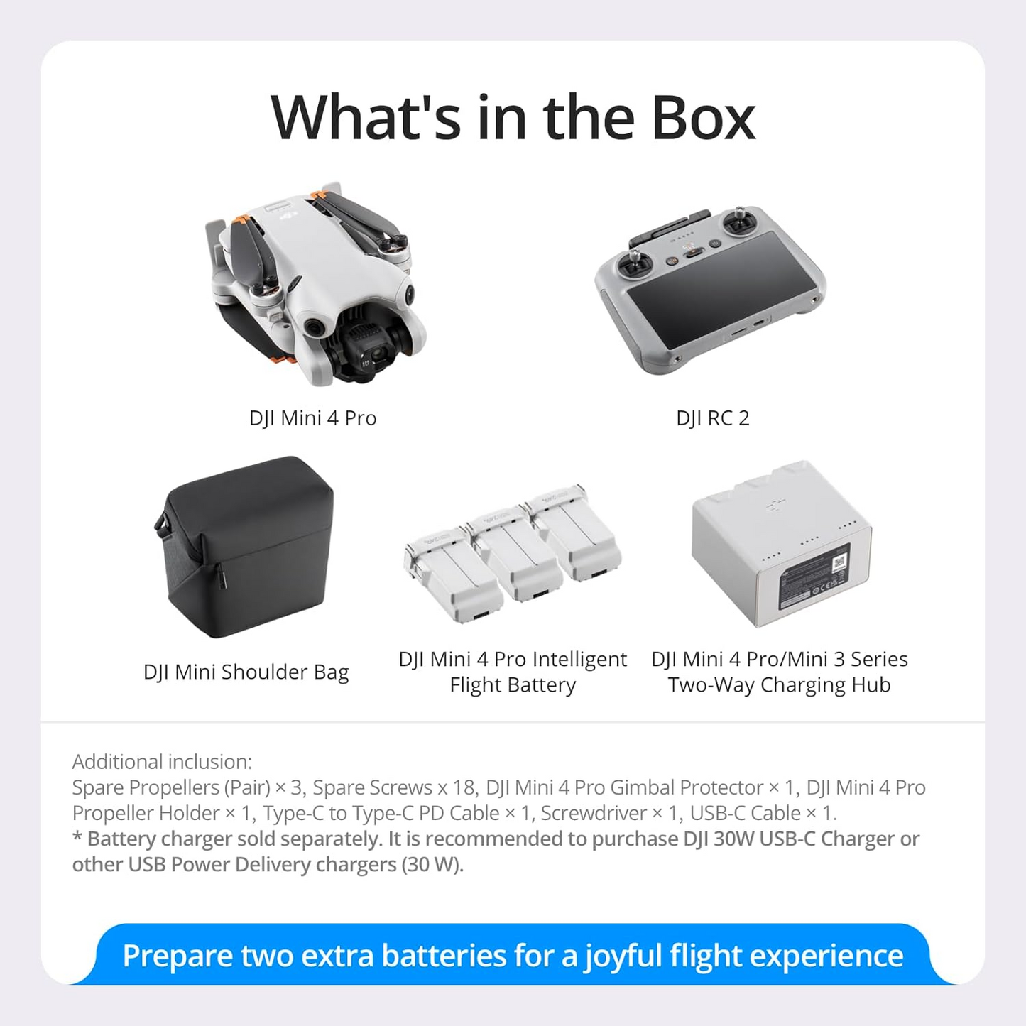 Mini 4 Pro Fly More Combo with RC 2 (screen remote controller), Folding Mini-Drone with 4K HDR Video Camera for Adults, Under 0.549 lbs/249 g, 34-Min Flight Time, 2 Extra Batteries