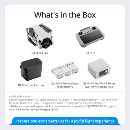 Mini 4 Pro Fly More Combo with RC 2 (screen remote controller), Folding Mini-Drone with 4K HDR Video Camera for Adults, Under 0.549 lbs/249 g, 34-Min Flight Time, 2 Extra Batteries