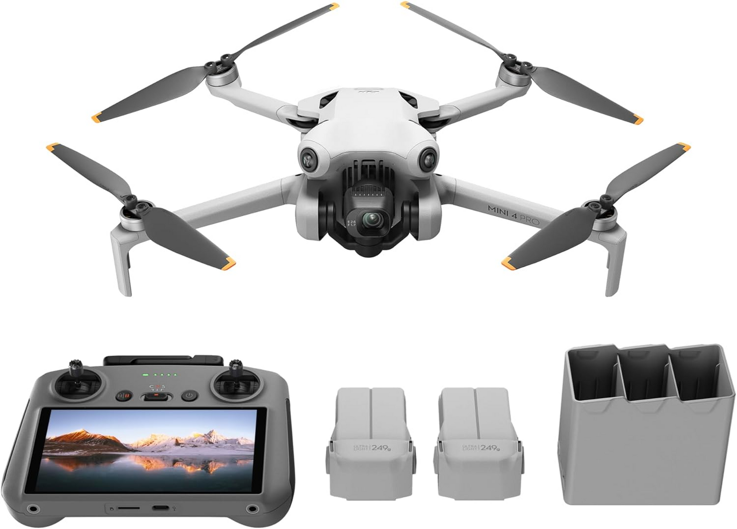 Mini 4 Pro Fly More Combo with RC 2 (screen remote controller), Folding Mini-Drone with 4K HDR Video Camera for Adults, Under 0.549 lbs/249 g, 34-Min Flight Time, 2 Extra Batteries